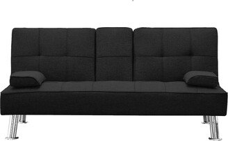 Calnod Modern Convertible Folding Futon Sofa Bed with 2 Cup Holders, Fabric Loveseat Sofa Bed with Removable Armrests and Metal Legs