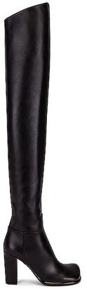 Leather Thigh High Boots in Black-AA