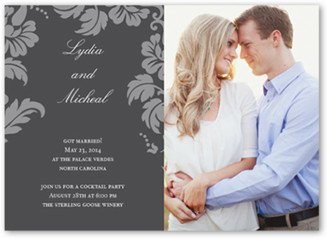 Wedding Announcements: Floret Charcoal Wedding Announcement, Grey, Signature Smooth Cardstock, Square