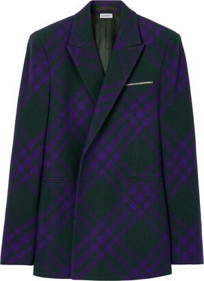 Double-Breasted Plaid Wool Blazer