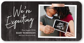 Birth Announcements: Happy And Expecting Pregnancy Announcement, Grey, 4X8, Signature Smooth Cardstock, Rounded