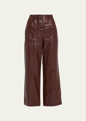 Benji Cropped Wide-Leg Faux-Leather Pants-AA