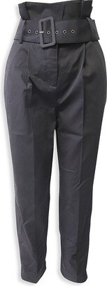 Khol Belted Tapered Pants In Black Cotton