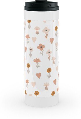 Travel Mugs: Wild Flowers - Boho - Neutral On White Stainless Mug, White, 16Oz, Pink