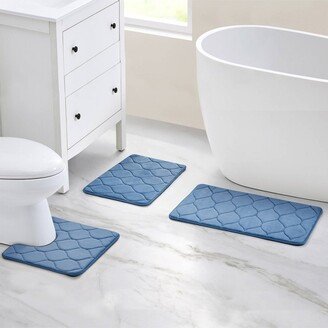 3pc Home Memory Foam Bath Rug Set Blue