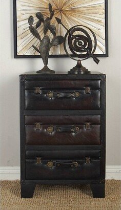 Traditional Wood and Faux Leather Cabinet Dark Brown - Olivia & May