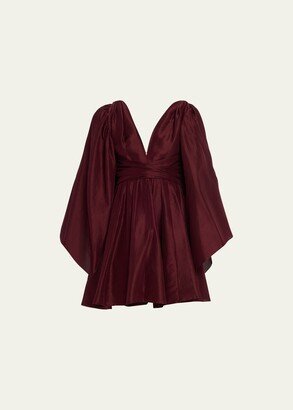 Catriona Cape-Sleeve Silk Mini Dress