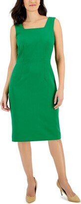 Petite Square-Neck Sleeveless Stretch Crepe Dress