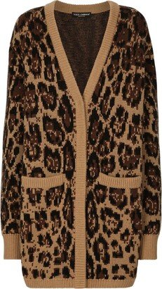 leopard-print V-neck cardigan-AA