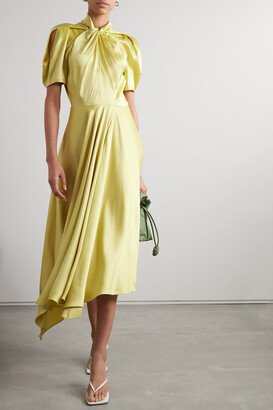 Net Sustain Asymmetric Draped Satin Dress - Yellow