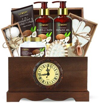 Lovery Luxury Bath Gift Set, 13Pc Coconut Luxury Body Care In Vintage Clock Box