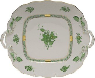 Chinese Bouquet Green Square Cake Plate with Handles-AA