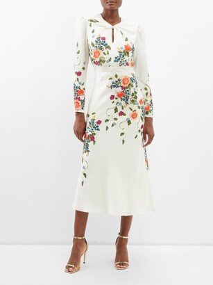 Claudia Twisted-neck Floral-print Silk Midi Dress