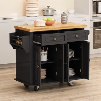 TONWIN Kitchen Island Cart with 2 Storage Cabinets and Locking Wheels