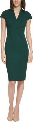 Petite V-Neck Back-Slit Sheath Dress