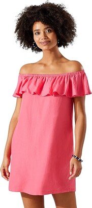 Linen Dye Off-the-Shoulder Dress Cover-Up (Coral Coast) Women's Swimwear