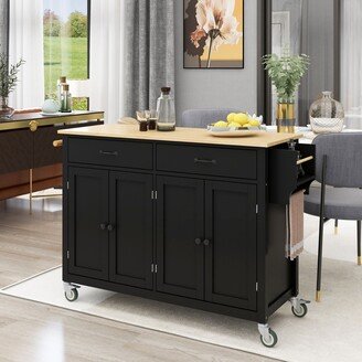 TOSWIN Kitchen Island Cart with Solid Wood Top and Locking Wheels 4 Door Cabinet and Two Drawers, Spice Rack & Towel Rack