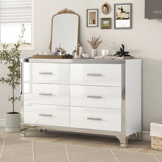 HOMEBAY Mirrored 6-Drawer Dresser with Metal Handles for Bedroom/Living Room