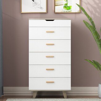 EYIW Modern 5 Drawers Wood Dresser with Solid Wood Handles, Foot Stand and Open the Cover Plate, Sideboard Storge Cabinet