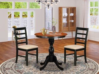 3-Piece Dining Room Table Set Include a Wood Table and 2 Kitchen Chairs with Ladder Back- Black Finish