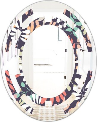 Designart 'Retro Botanical Pattern II' Printed Modern Round or Oval Wall Mirror - Space - Multi