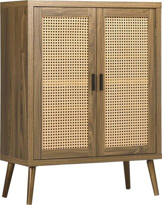 Homcom Sideboard Buffet Cabinet with Rattan Doors, Brown