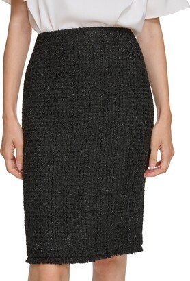 Petite Tweed Fringe-Trim Pencil Skirt