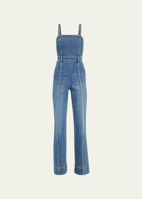Melody Braid-Strap Wide-Leg Denim Jumpsuit