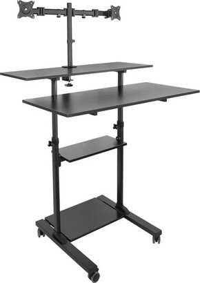 Mount-It! Mobile Standing Desk with Dual Monitor Mount | 40 Inch Wide Height Adjustable Rolling Computer Workstation with Four Wheels | Black