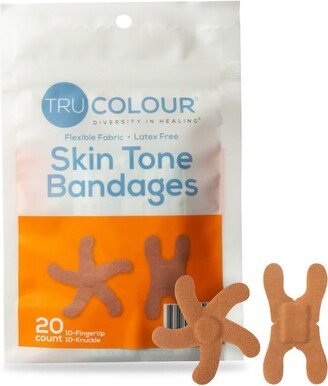 Tru-Colour Bandages TruColour Skin Tone Shade Knuckle Bandages, Brown, 20 Count, 1 Pack