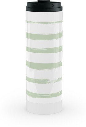 Travel Mugs: Sage And White Stripes Stainless Mug, White, 16Oz, Green