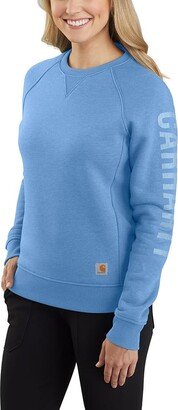 Women's Plus Size Relaxed Fit Midweight Crewneck Block Logo Sleeve Graphic Sweatshirt