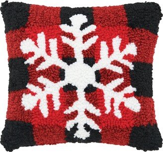 Checkered Snowflake Hooked Throw Pillow