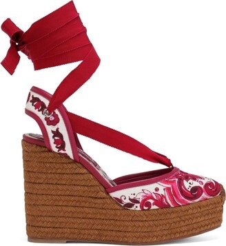 Red Majolica Print Espadrille Wedges