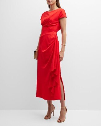 Side Ruched Satin-Effect Midi Dress