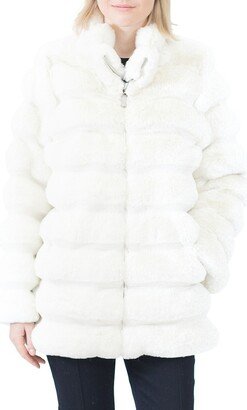 Grooved Faux Fur Coat