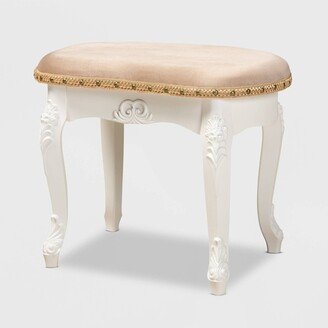 Gabrielle Velvet Fabric Upholstered Wood Vanity Ottoman Sand/White/Gold