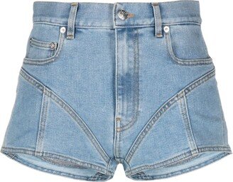 Blue Spiral High-Waist Denim Shorts