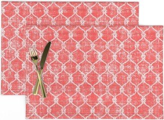 Coral Nautical Placemats | Set Of 2 - Distressed Fishing By Purposelydesigned Coastal Sailing Ocean Cloth Spoonflower