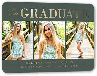 Graduation Announcements: Shining Style Graduation Announcement, Gold Foil, Green, 5X7, Matte, Personalized Foil Cardstock, Rounded