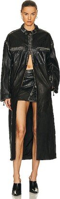 Leather Floor Length Coat in Black