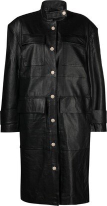 Funnel-Neck Leather Coat