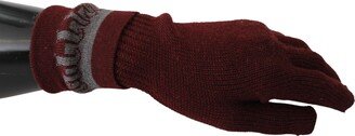 Maroon Elastic Wrist Length Mitten Designer Logo Women's Gloves