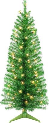 Puleo 4.5' Pre-Lit Tinsel Tree with 70 Underwriters Laboratories Clear Incandescent Lights, 160 Tips