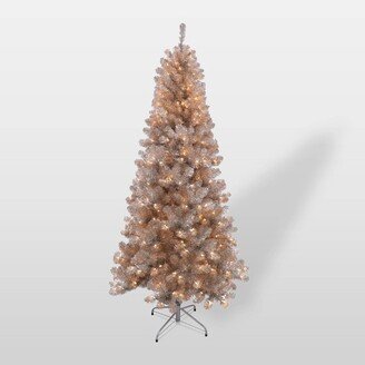 6.5ft Pre-Lit Rose Gold Tinsel Artificial Christmas Tree - Puleo