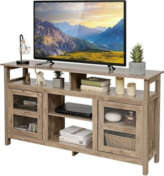 58'' TV Stand Entertainment Console Center W/ 2 Cabinets Up to 65'' Grey