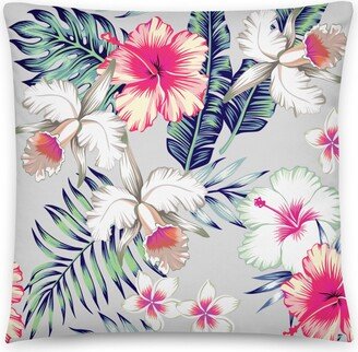 Tropical Hibiscus Flowers & Palm Leaves/New House Gift Decorator Pillow Home Accent Includes Insert