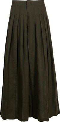 Pleated Wide-Leg Linen Trousers-AA