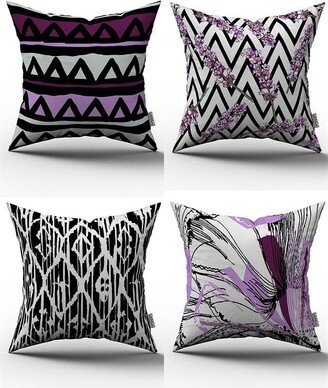 Geometric Floral Pillow Covers, Throw Pillows, Purple White Abstract Accent Fall Decor, Custom Covers