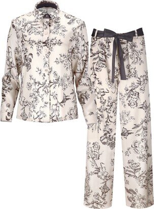 Alas Silk | Renata Ambrazieje Button Down Silk Two Piece Set 'Tyche' In Romantic Floral Print